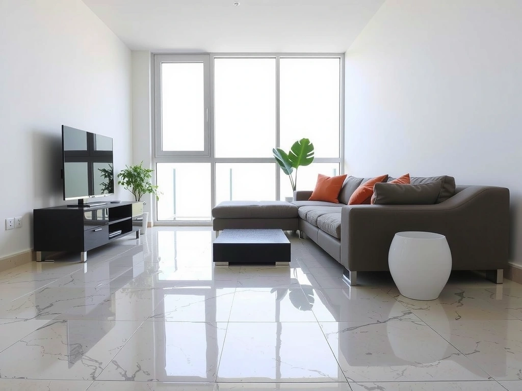 Interior de un apartamento moderno y luminoso en Bogotá, con piso pulido y mobiliario ordenado